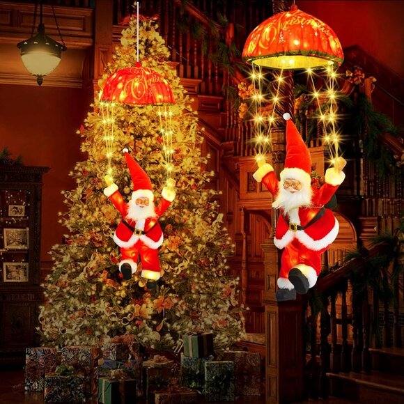 Christmas Lights Outdoor Indoor, Santa Claus Parachute LED Lights, 8 Modes Xmas - Picture 7 of 8